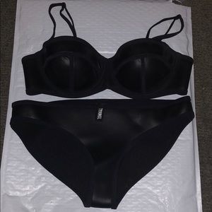 Black Leather Triangl Bathing Suit